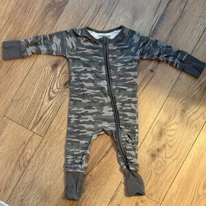 Caden Lane Gray & Green Camo Footed One-Piece